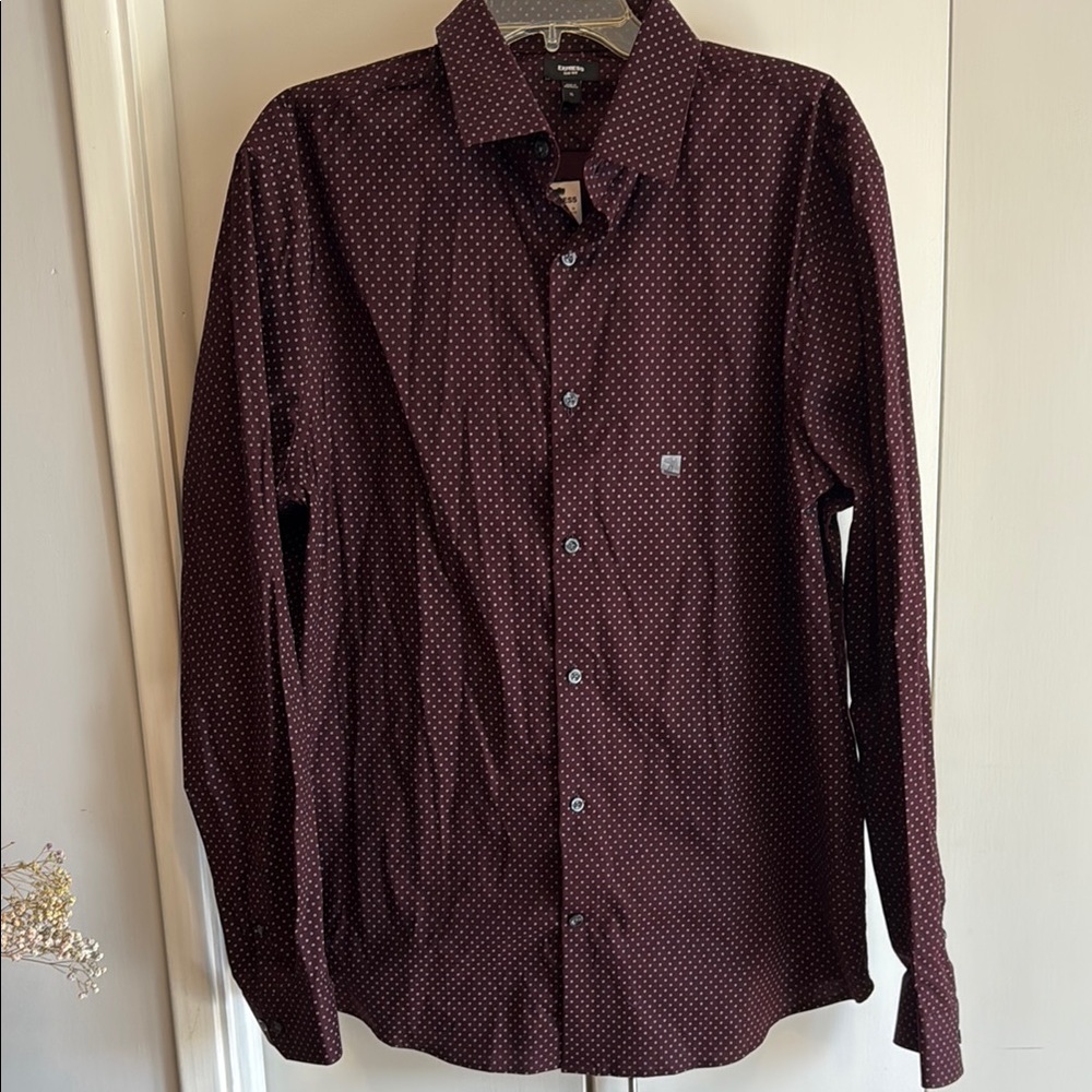 Express Men's Burgundy Patterned Shirt